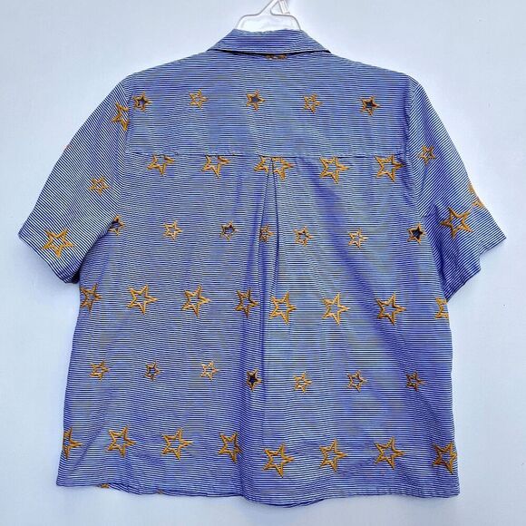 Madewell Star Embroidered Striped Button-Up Short Sleeve Shirt NWOT - L - Picture 4 of 6